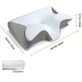 Ergonomic pillow with dimensions.