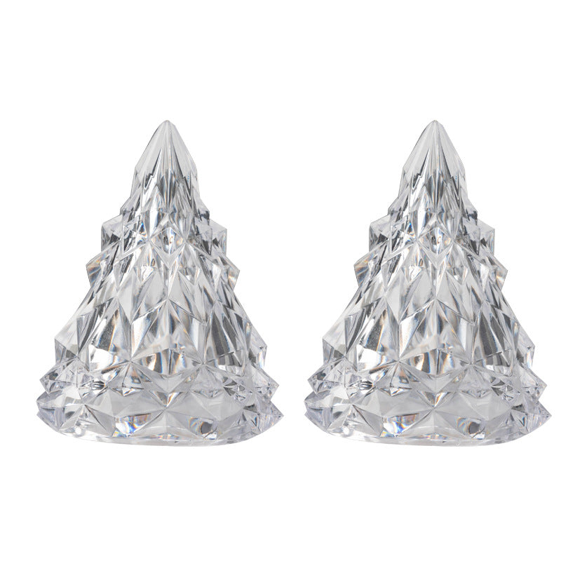 Two clear, faceted Crystal Christmas Tree Night Lights on a white background