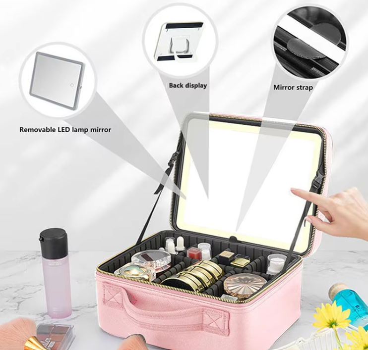 Travel Makeup Bag with LED Mirror